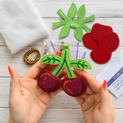 Bead Embroidery Charm Kit on Faux Leather – «Cherry »