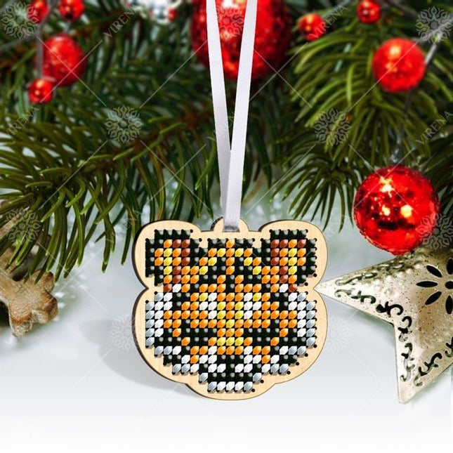 Christmas Bead Embroidery Kit Christmas toys "Tiger" Set 5 pcs Christmas tree toys