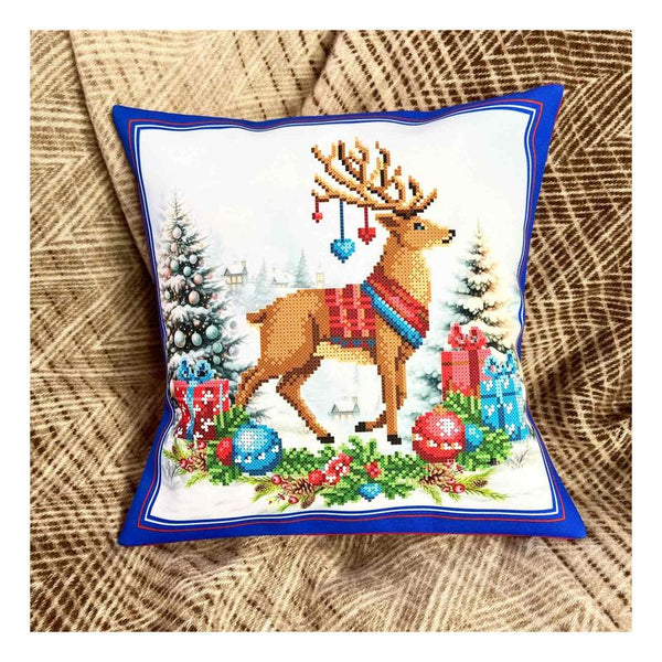 DIY Bead embroidery cushion cover kit "Christmas Reindeer"