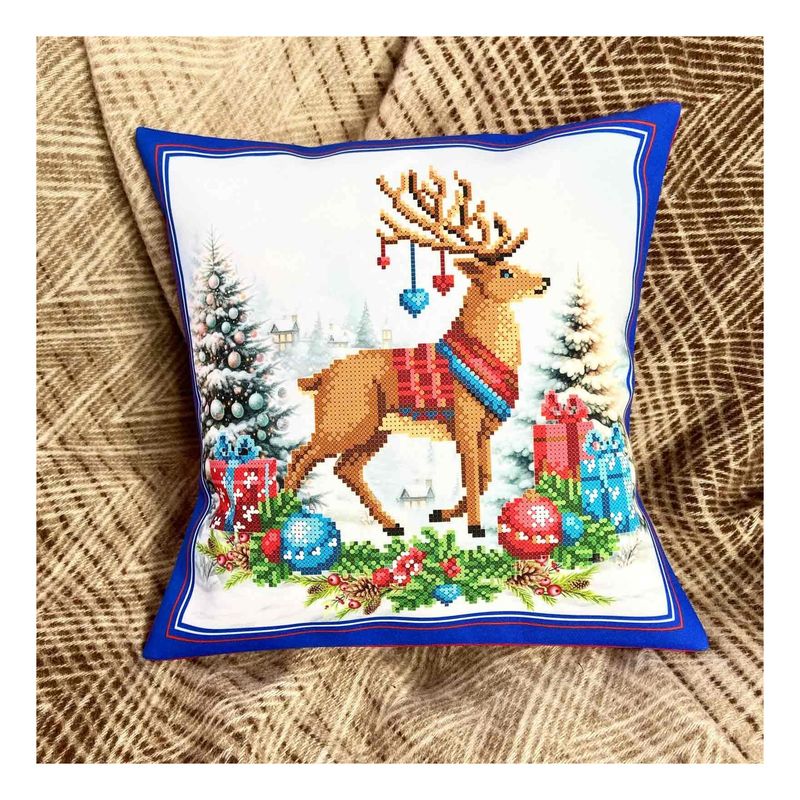 DIY Bead embroidery cushion cover kit "Christmas Deer"
