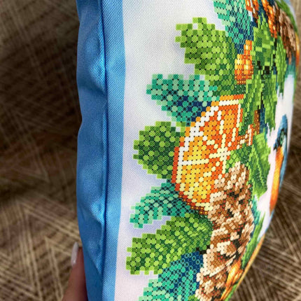 DIY Bead embroidery cushion cover kit "Christmas wreath with a bird"