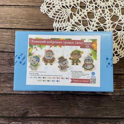 Christmas Bead Embroidery Kit Christmas toys "Santa and friends" Set 5 pcs Christmas tree toys