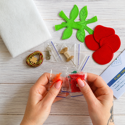 Bead Embroidery Charm Kit on Faux Leather – «Cherry »