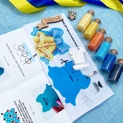 Beadwork kit for creating broоch "Bells with Blue Ribbon"