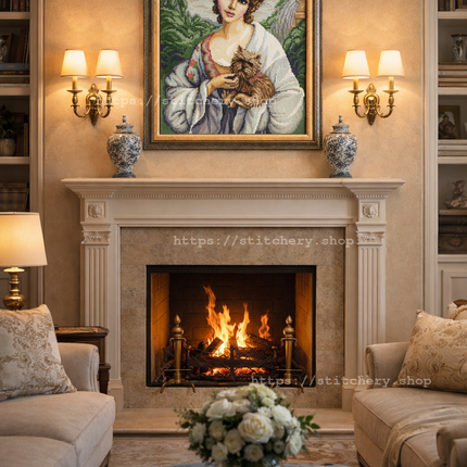 DIY Cross Stitch Kit with Printed canvas "Lady with a dog, F. Marten-Kavel"