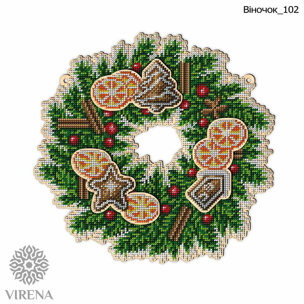 DIY Beaded Door Wreath Kit "Christmas" Embroidery on wood, Home decoration
