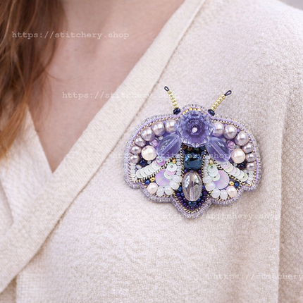 Beadwork kit for creating broоch "Purple Bug"