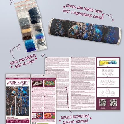 DIY Bead Embroidery Kit "Sage gaze" 11.8"x16.9" / 30.0x43.0 cm