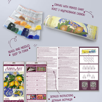 DIY Bead Embroidery Kit "Lemons" 16.5"x12.2" / 42.0x31.0 cm