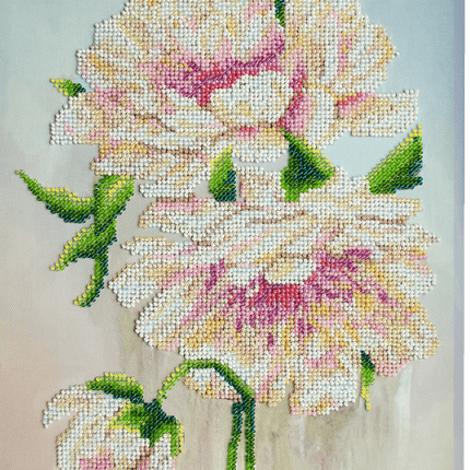 DIY Bead Embroidery Kit "White peonies" 9.1"x16.1" / 23.0x41.0 cm