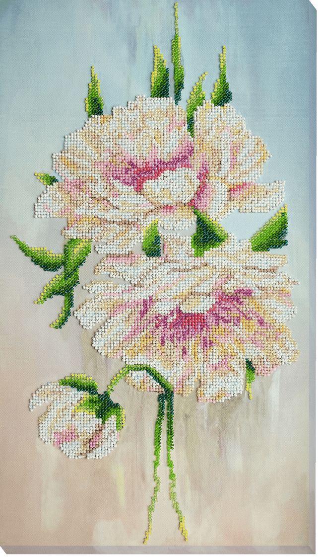 DIY Bead Embroidery Kit "White peonies" 9.1"x16.1" / 23.0x41.0 cm