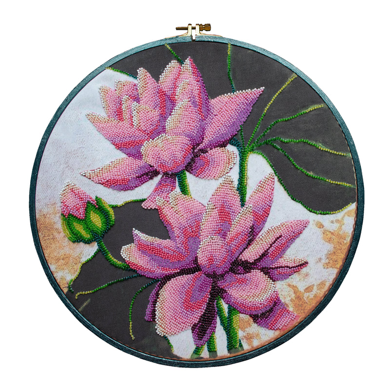 DIY Bead Embroidery Kit "Blooming lotus" 12.6"x12.6" / 32.0x32.0 cm