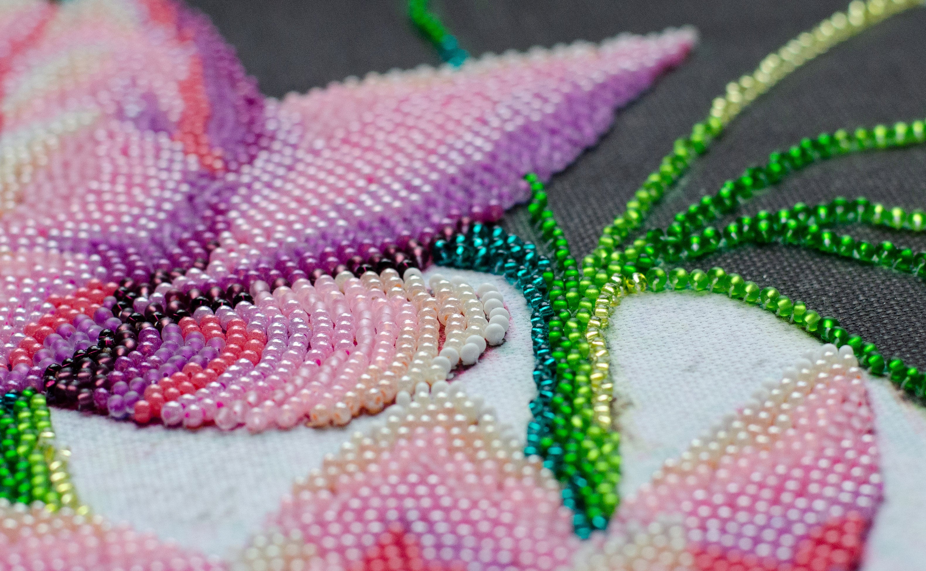 Bead embroidery kit Indigo Feathers DIY modern stamped needlepoint