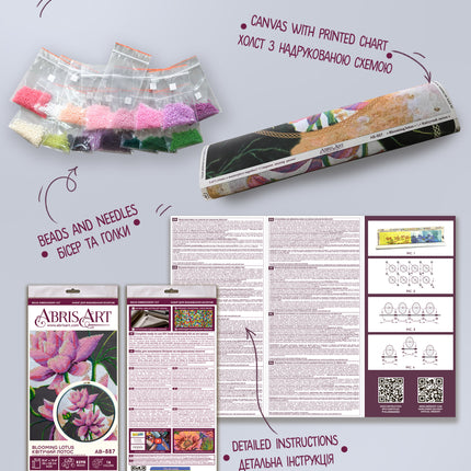 DIY Bead Embroidery Kit "Blooming lotus" 12.6"x12.6" / 32.0x32.0 cm