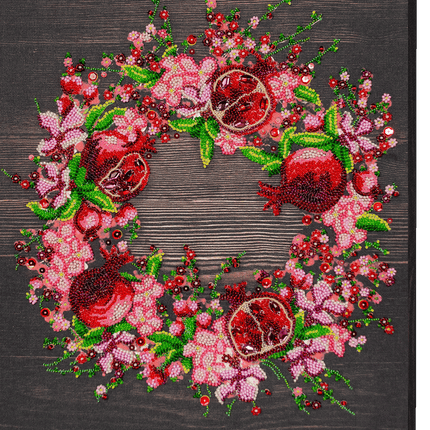 DIY Bead Embroidery Kit "Red рomegranates" 11.8"x13.4" / 30.0x34.0 cm