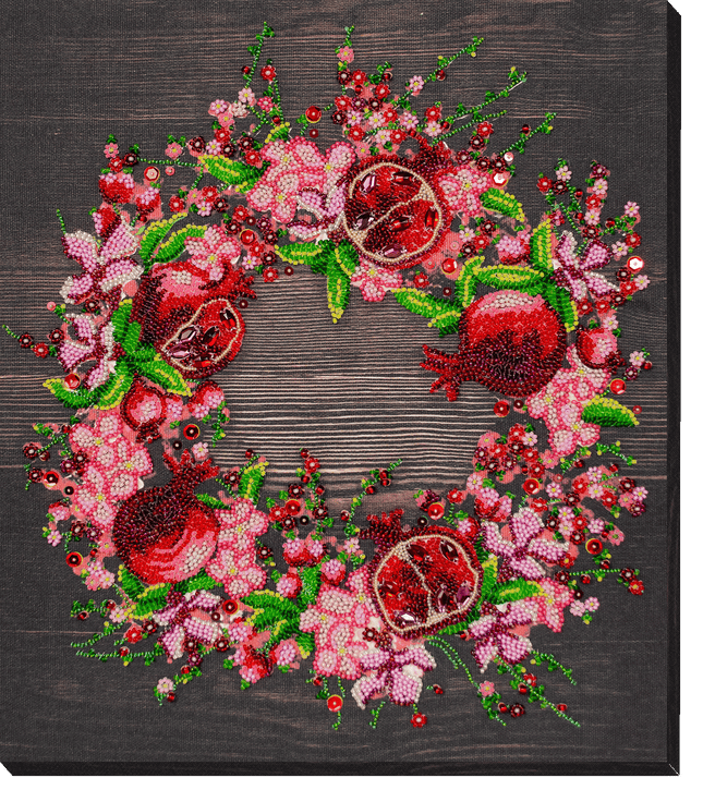 DIY Bead Embroidery Kit "Red рomegranates" 11.8"x13.4" / 30.0x34.0 cm