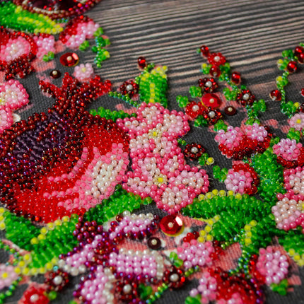 DIY Bead Embroidery Kit "Red рomegranates" 11.8"x13.4" / 30.0x34.0 cm