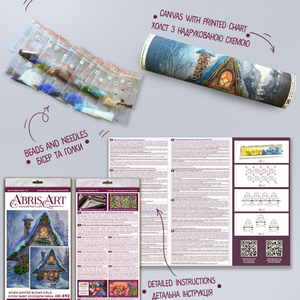 DIY Bead Embroidery Kit "When winter blows cold" 9.8"x11.0" / 25.0x28.0 cm