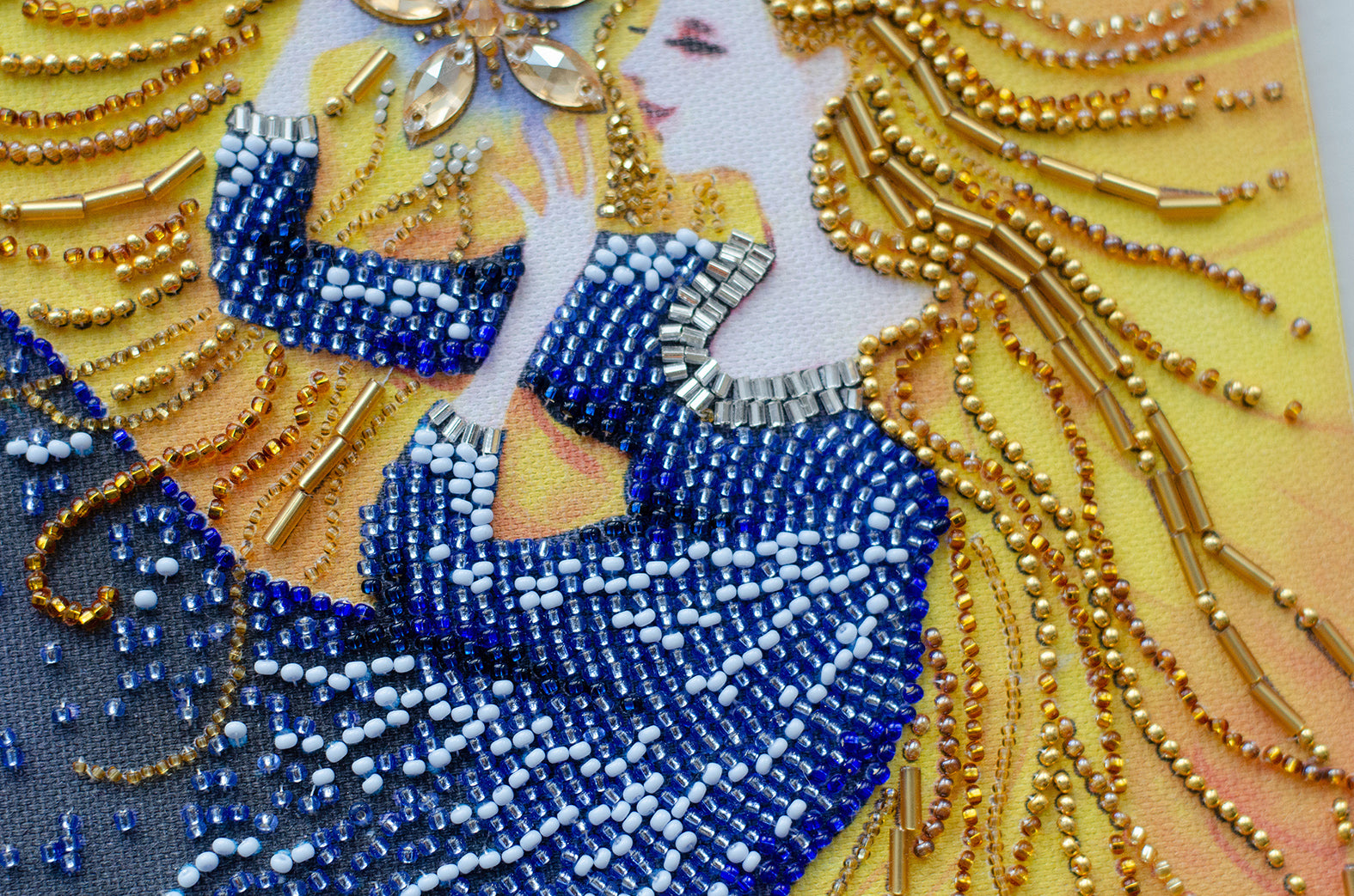 DIY Bead Embroidery Kit Blue gold 10.6x15.4 / 27.0x39.0 cm