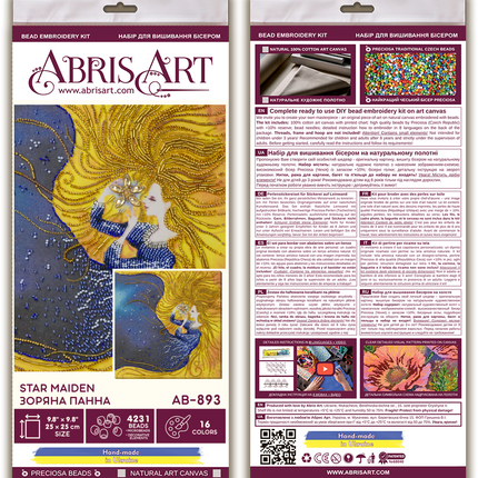 DIY Bead Embroidery Kit "Star maiden" 9.8"x9.8" / 25.0x25.0 cm