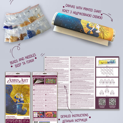 DIY Bead Embroidery Kit "Star maiden" 9.8"x9.8" / 25.0x25.0 cm