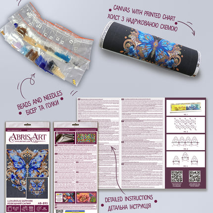 DIY Bead Embroidery Kit "Luxurious sapphire" 8.7"x8.7" / 22.0x22.0 cm
