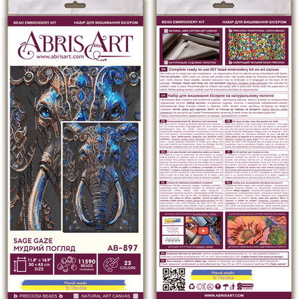 DIY Bead Embroidery Kit "Sage gaze" 11.8"x16.9" / 30.0x43.0 cm