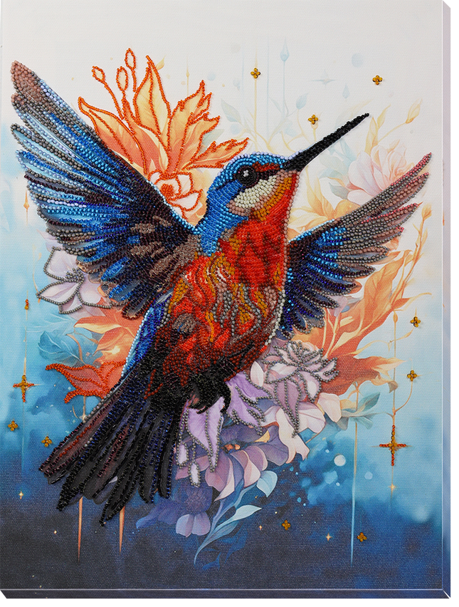 DIY Bead Embroidery Kit "A colorful flap of a wing" 9.8"x13.8" / 25.0x35.0 cm