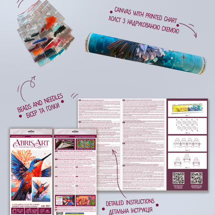 DIY Bead Embroidery Kit "A colorful flap of a wing" 9.8"x13.8" / 25.0x35.0 cm