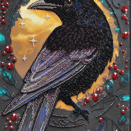 DIY Bead Embroidery Kit "Black raven" 9.8"x13.8" / 25.0x35.0 cm