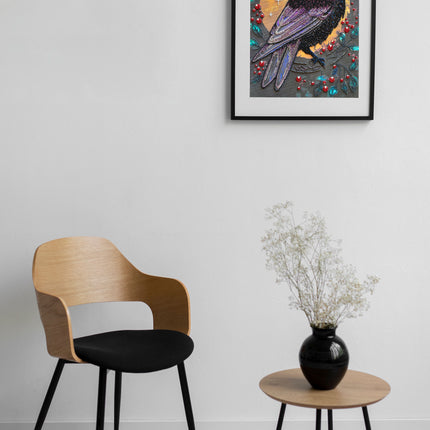 DIY Bead Embroidery Kit "Black raven" 9.8"x13.8" / 25.0x35.0 cm