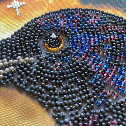 DIY Bead Embroidery Kit "Black raven" 9.8"x13.8" / 25.0x35.0 cm