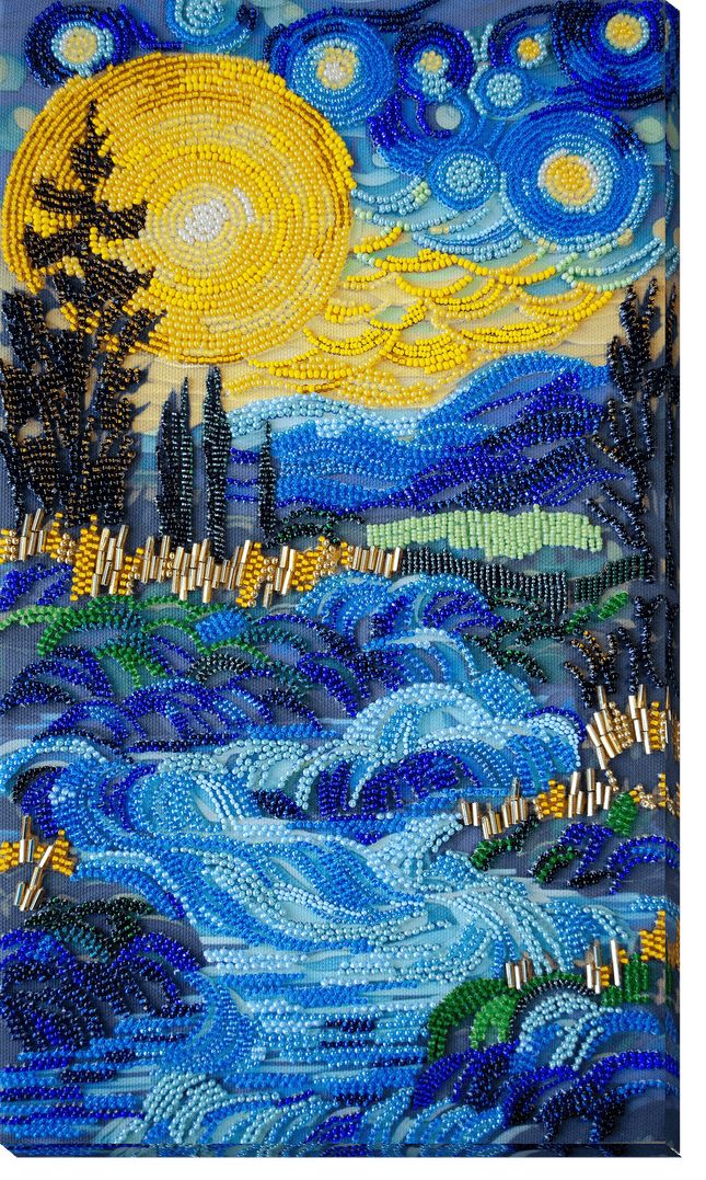 DIY Bead Embroidery Kit "There behind the waterfall" 7.7"x13.8" / 19.5x35.0 cm
