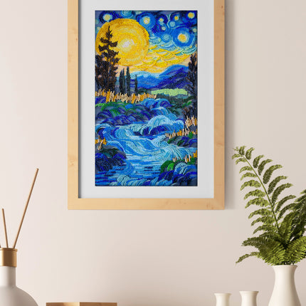 DIY Bead Embroidery Kit "There behind the waterfall" 7.7"x13.8" / 19.5x35.0 cm