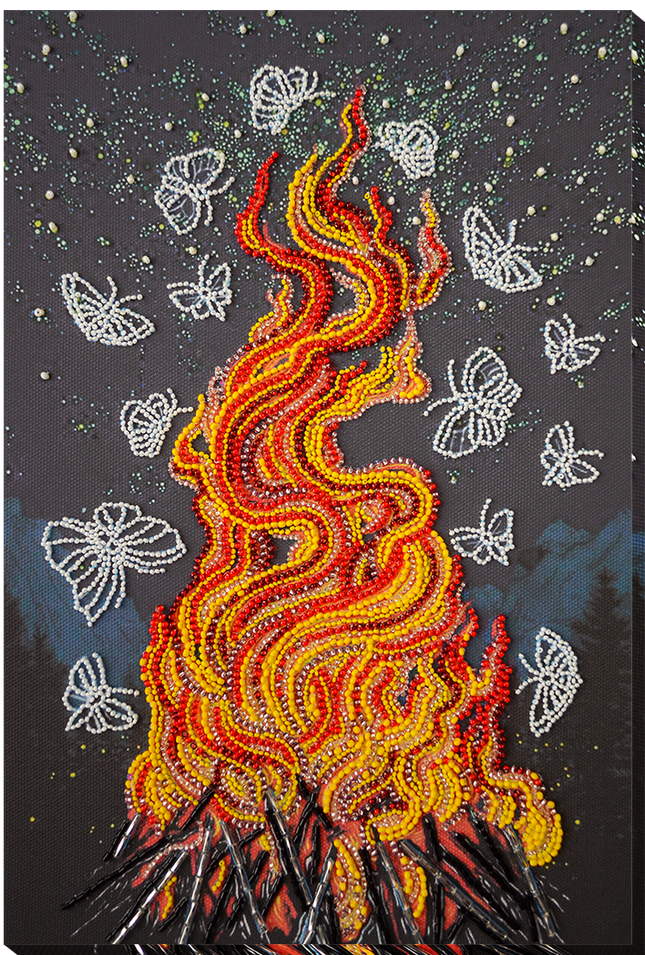 DIY Bead Embroidery Kit "Dancing around the campfire" 7.9"x11.8" / 20.0x30.0 cm