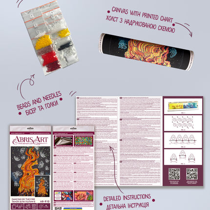 DIY Bead Embroidery Kit "Dancing around the campfire" 7.9"x11.8" / 20.0x30.0 cm
