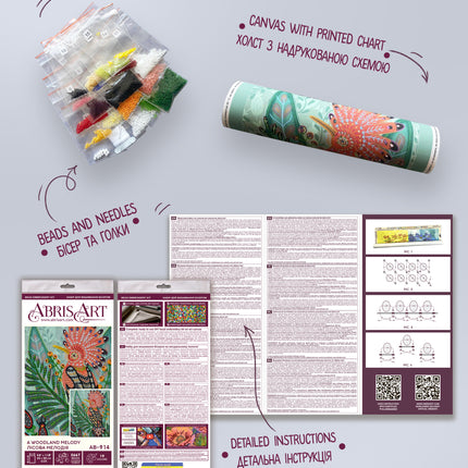 DIY Bead Embroidery Kit "A woodland melody" 9.8"x11.8" / 25.0x30.0 cm