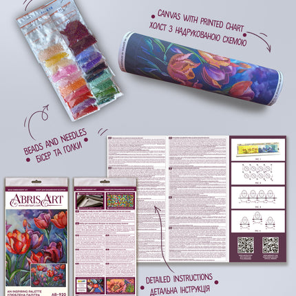 DIY Bead Embroidery Kit "An inspiring palette" 10.2"x15.7" / 26.0x40.0 cm