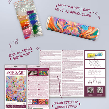 DIY Bead Embroidery Kit "Floral inspiration" 9.4"x12.4" / 24.0x31.5 cm