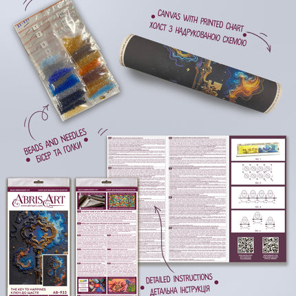 DIY Bead Embroidery Kit "The key to happines" 10.6"x13.8" / 27.0x35.0 cm
