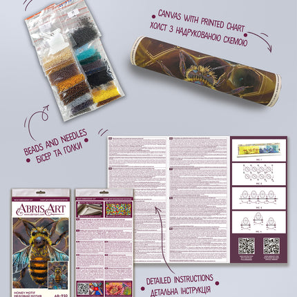 DIY Bead Embroidery Kit "Honey motif" 10.6"x15.0" / 27.0x38.0 cm