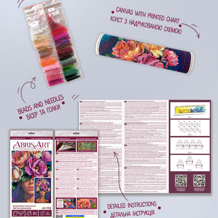 DIY Bead Embroidery Kit "Blooming Thoughts" 10.2"x15.4" / 26.0x39.0 cm