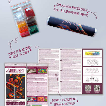 DIY Bead Embroidery Kit "The essence of femininity" 9.8"x11.4" / 25.0x29.0 cm