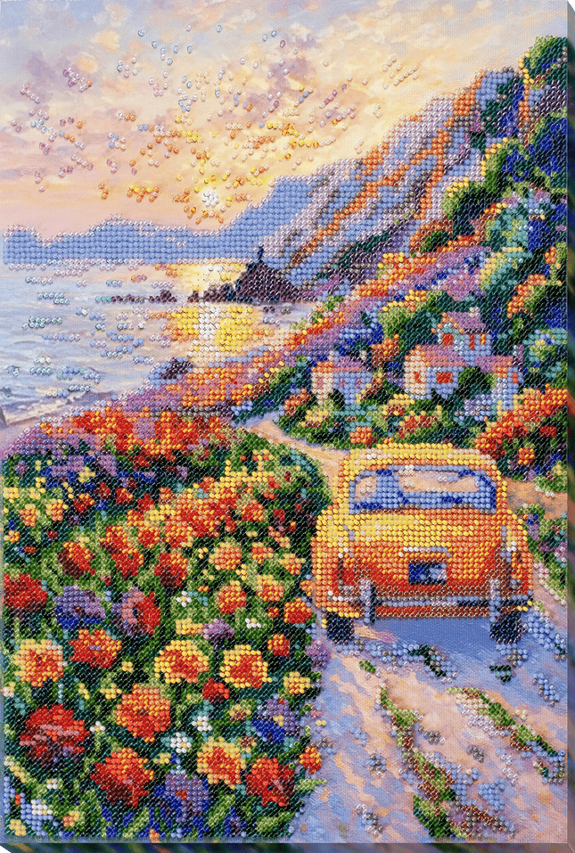 DIY Bead Embroidery Kit "Twilight Over the Sea" 9.1"x13.4" / 23.0x34.0 cm
