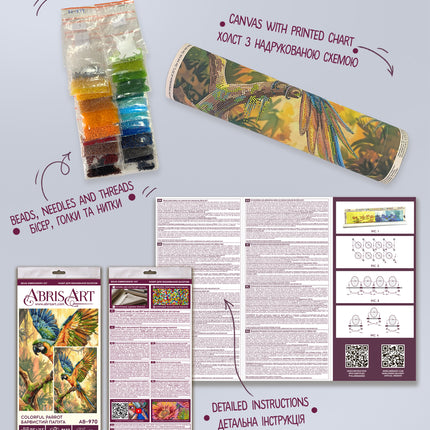 DIY Bead Embroidery Kit "Colorful Parrot" 10.2"x15.4" / 26.0x39.0 cm