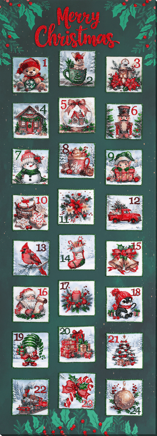 DIY Bead Embroidery Kit "Christmas Advent calendar" 11.8"x33.5" / 30.0x85.0 cm