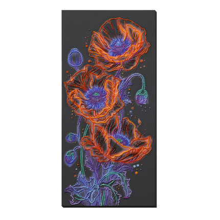 DIY Bead Embroidery Kit "Neon Poppies" 10.2"x20.9" / 26.0x53.0 cm