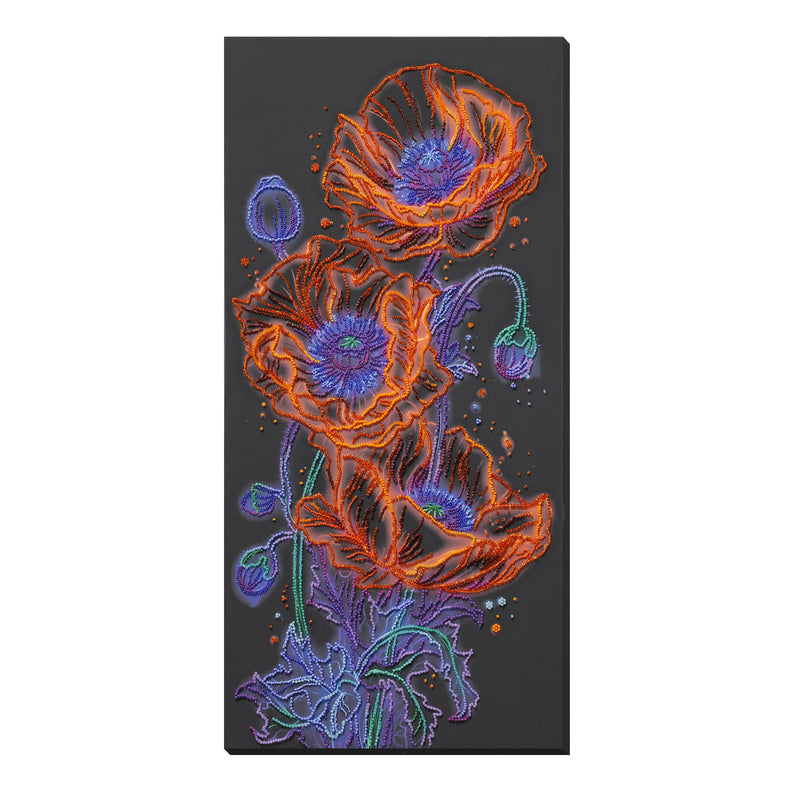 DIY Bead Embroidery Kit "Neon Poppies" 10.2"x20.9" / 26.0x53.0 cm