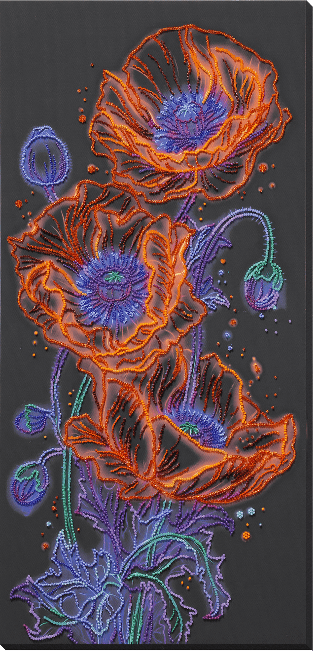 DIY Bead Embroidery Kit "Neon Poppies" 10.2"x20.9" / 26.0x53.0 cm