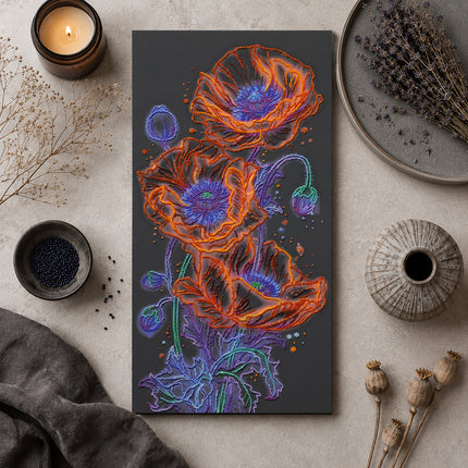 DIY Bead Embroidery Kit "Neon Poppies" 10.2"x20.9" / 26.0x53.0 cm